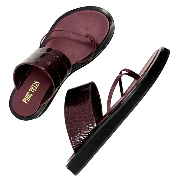 PARIS TEXAS Brooklyn Size 38 Croc Nappa Embossed Leather Toe Loop Sandals 8 - Picture 2 of 11